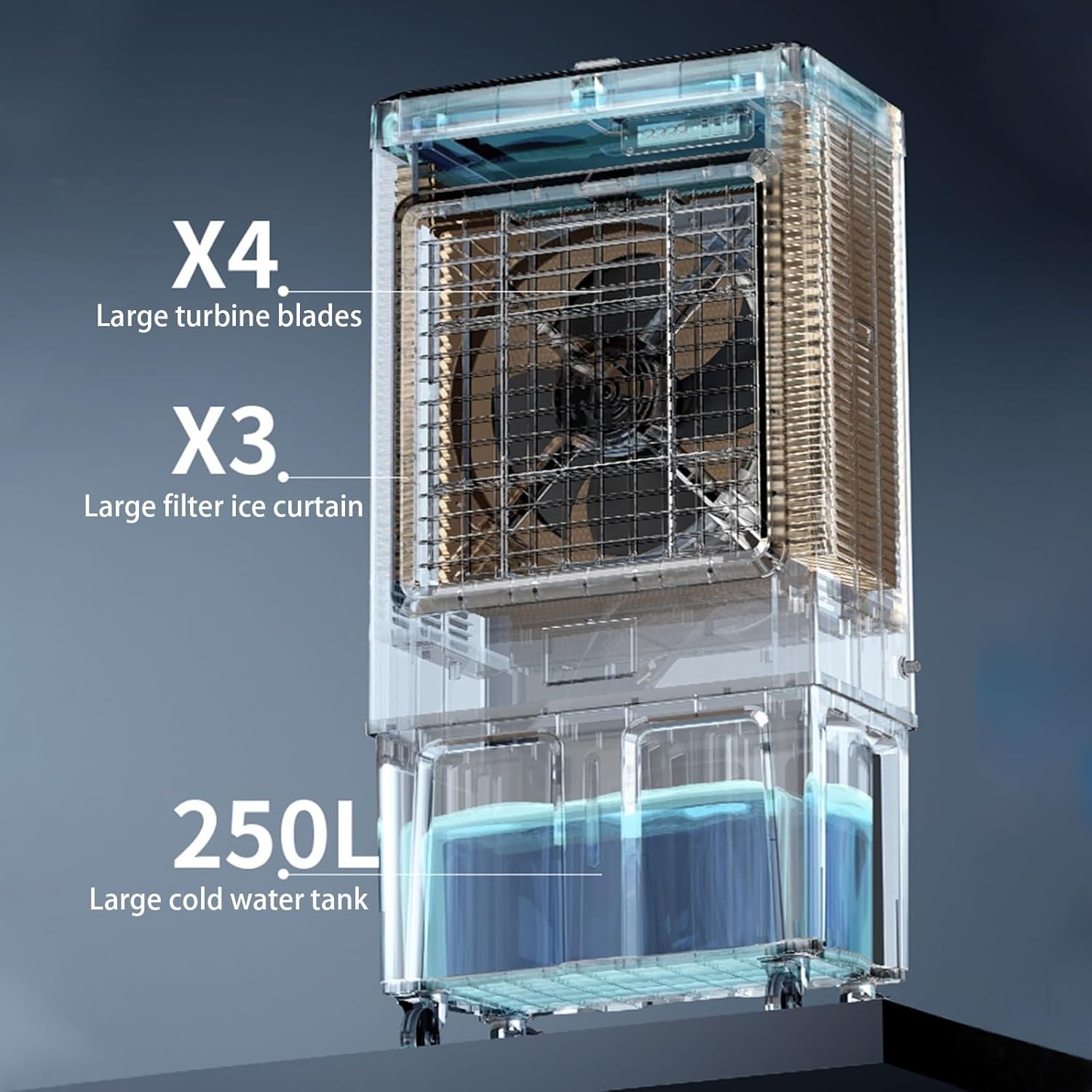 Personal Swamp Cooler, Quite Portable AC with 180L Tank and 3 Speeds, Evaporative Air Conditioner for Room Office Outdoor(62 * 42 * 130cm)