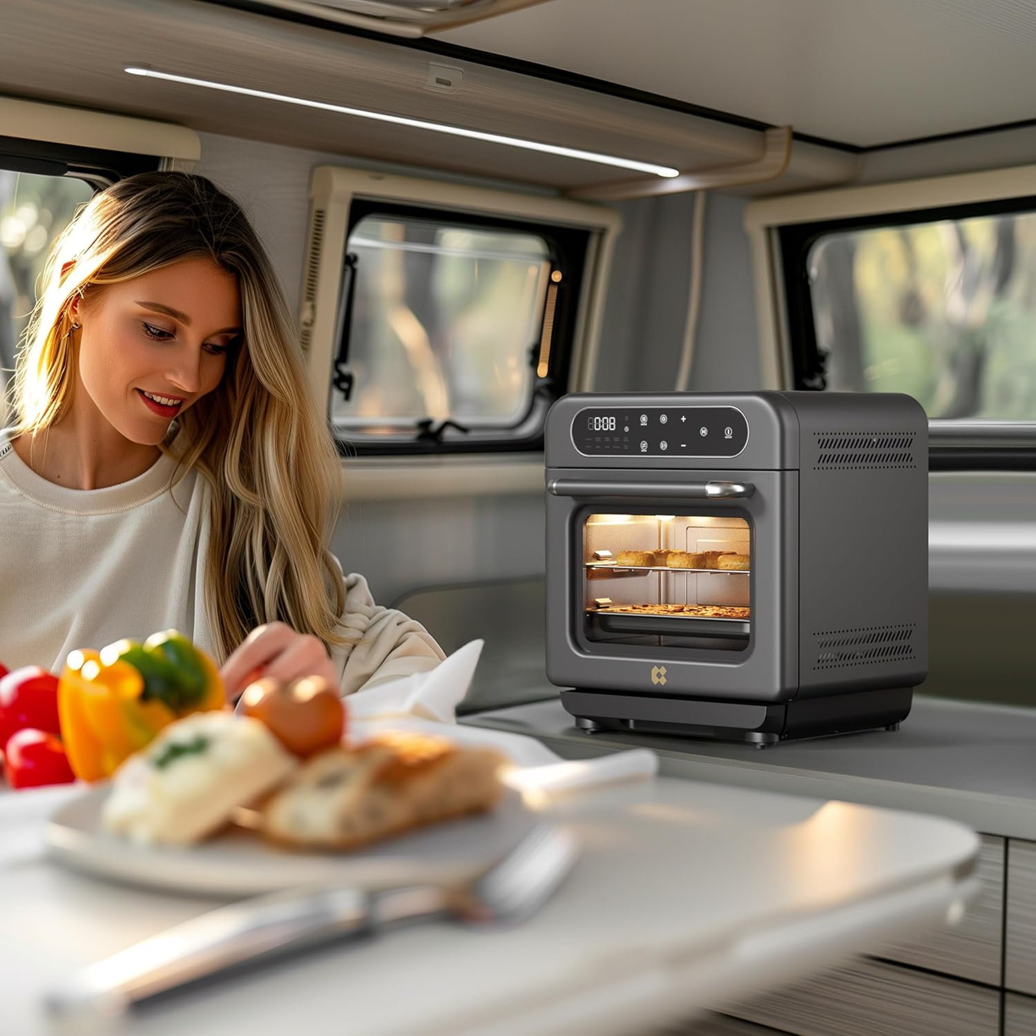 CIARRA 8-in-1 Steam Oven Countertop with Air Fryer, 13QT Mini Convection Toaster Oven with Steam, Rapid Steam, Air Fry, Vapor Bake, Steam Clean, Bake, Dried, Ferment, Grey