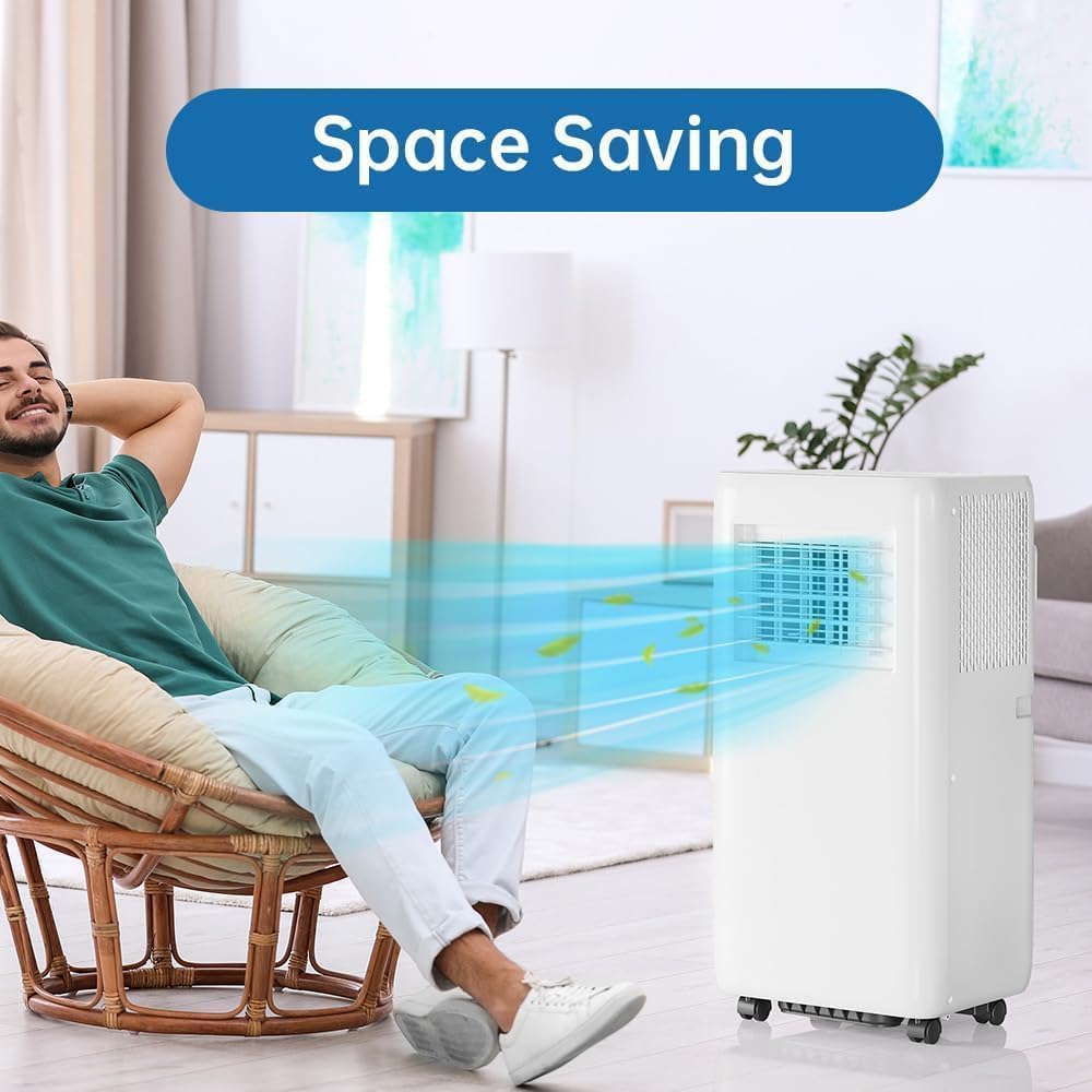 10000 BTU Portable Air Conditioner with Cooling, Heating & Dehumidifying – Cools up to 450 sq ft, Quiet Sleep Mode, Remote Control & 24H Timer, 360° Casters & Window Kit