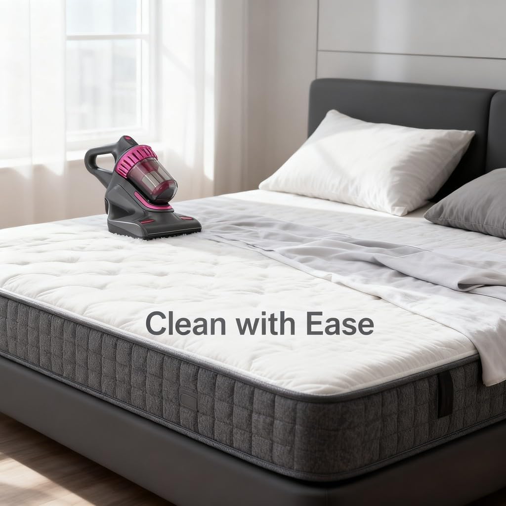 Mattress Vacuum Cleaner Cordless Handheld 10Kpa, 3 - in - 1 Bed and Sofa Cleaner Gray - Powerful Suction, Pulsation, Ideal for Deep Upholstery Cleaning