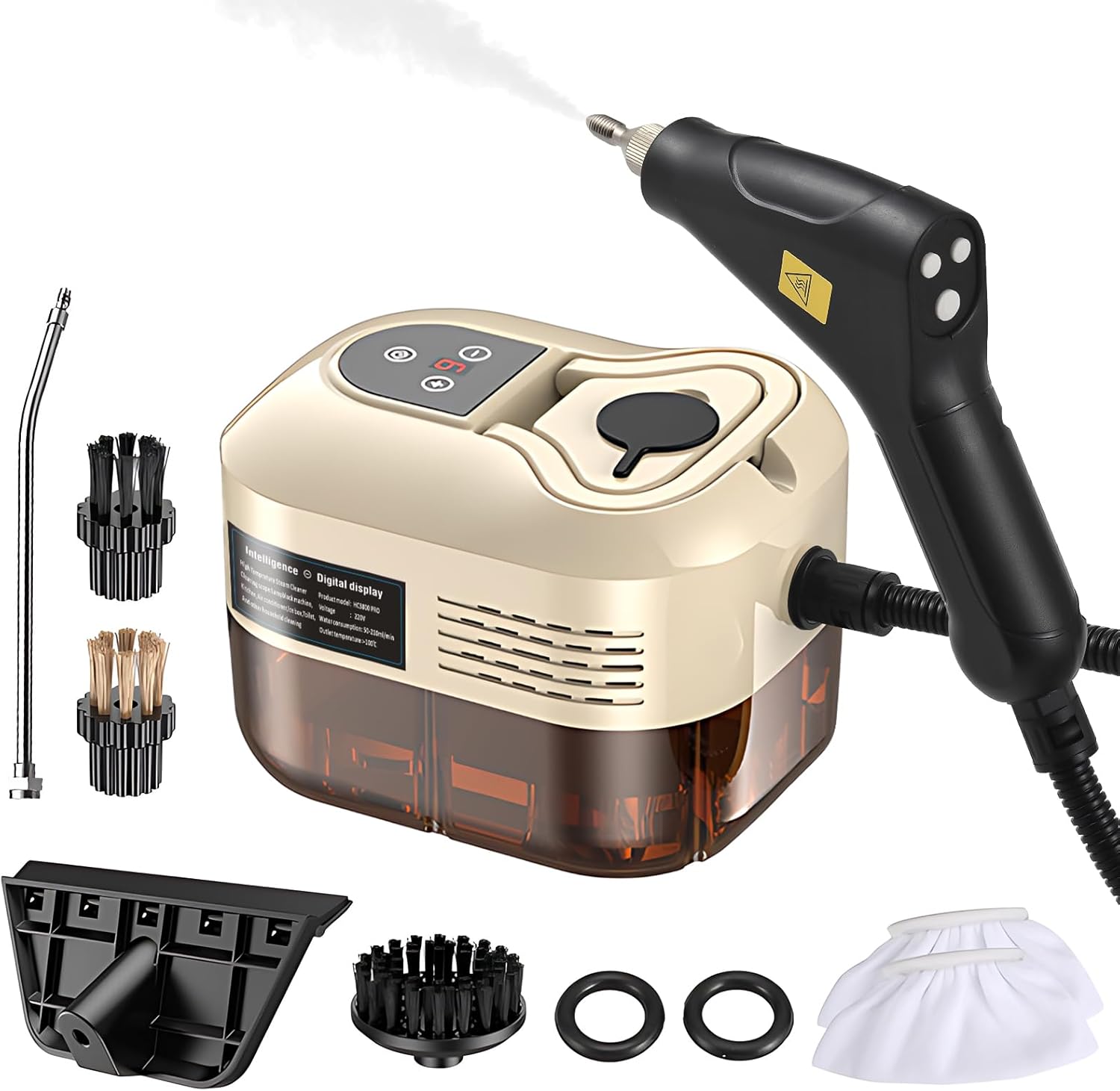 Handheld Steam Cleaner 1500W, 4.5Bar High Pressure Steamer for Home and Car, 6-Level Adjustable Steam Cleaning Machine with Touch Screen, 1200ml Water Tank and Multiple Accessories (Beige)