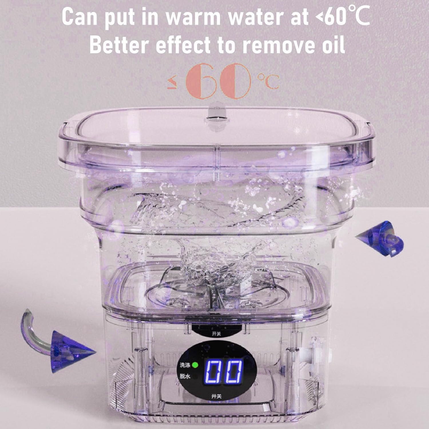 Portable Washing Machine, 6L Foldable Automatic Washing Machine, with LCD Panel Display, Built in Spin Dryer for Baby Clothes, Underwear Or Small Items, Apartment, Laundry Room, Camping(Pink)