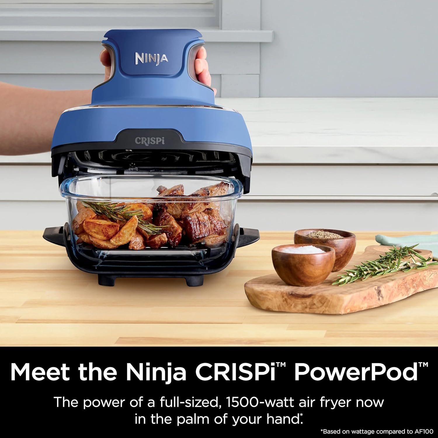 Ninja Crispi 5-in-1 Portable Glass Air Fryer Cooking System, 1500W, 6-Cup, 4-Quart & 2.5-Quart TempWare Containers With Lids, Microwave, Freezer & Dishwasher Safe, Blue, FN103CO