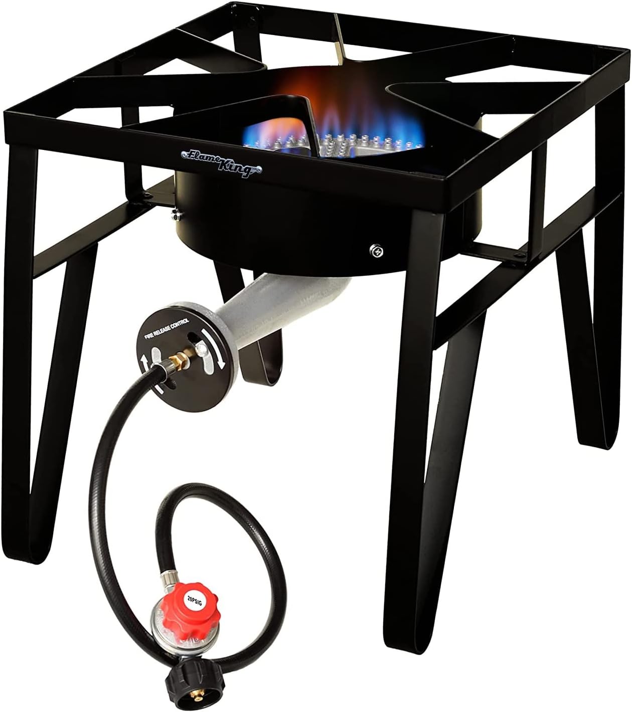 Flame King Heavy Duty 200K BTU, 0-20 PSI, Propane Gas Single Burner Bayou Cooker Outdoor Stove for Home Brewing, Turkey Fry, Maple Syrup Prep, Cajun Cooking, Black