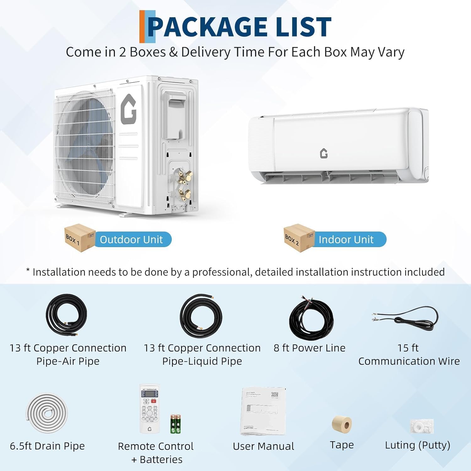 12,000 BTU Mini Split Air Conditioner & Heat Pump, 21 SEER2 Ductless Inverter, Smart WiFi, DIY Install Kit, Quiet Operation, Remote, Covers 750 Sq.Ft, 230v, High Efficiency, 5-Year Warranty