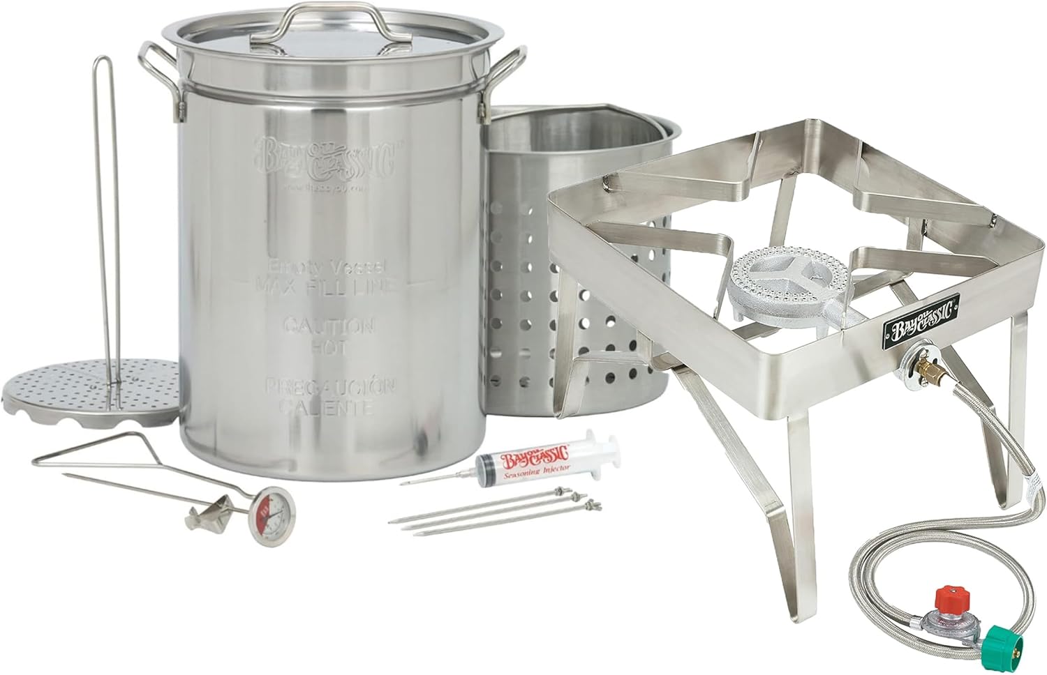 Bayou Classic 32 Quart Stainless Steel Outdoor Turkey Fish Deep Fryer Kit Extras ;JM#54574-4565467/341150492
