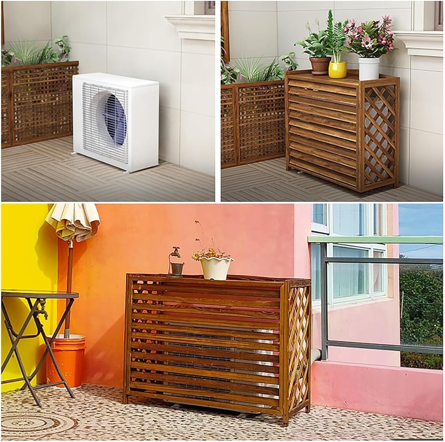 Air Conditioner Cover Fence Screen Privacy Screen Decorative To Hide Air Conditioner, Outdoor Pool Equipment Trash Can Enclosure, Ac Fence For Outside Unit Decorative Flower Stand(105x47x100cm)