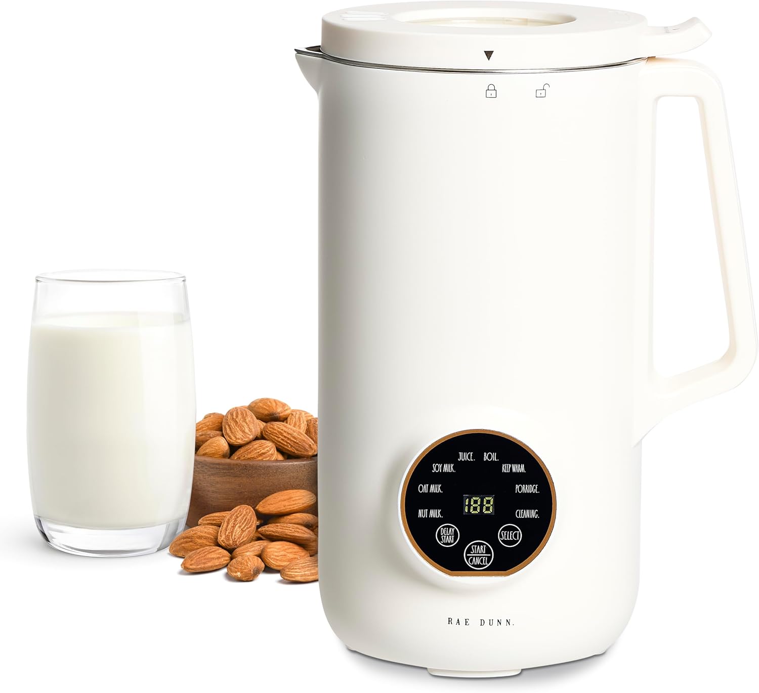 Rae Dunn 8-in-1 Nut & Plant Milk Maker – Almond, Oat, Soy & More – 800ml Cold / 700ml Hot – Automatic, Delay Start, Self-Clean – Includes Stirrer, Measuring Cup & Brush, Cream