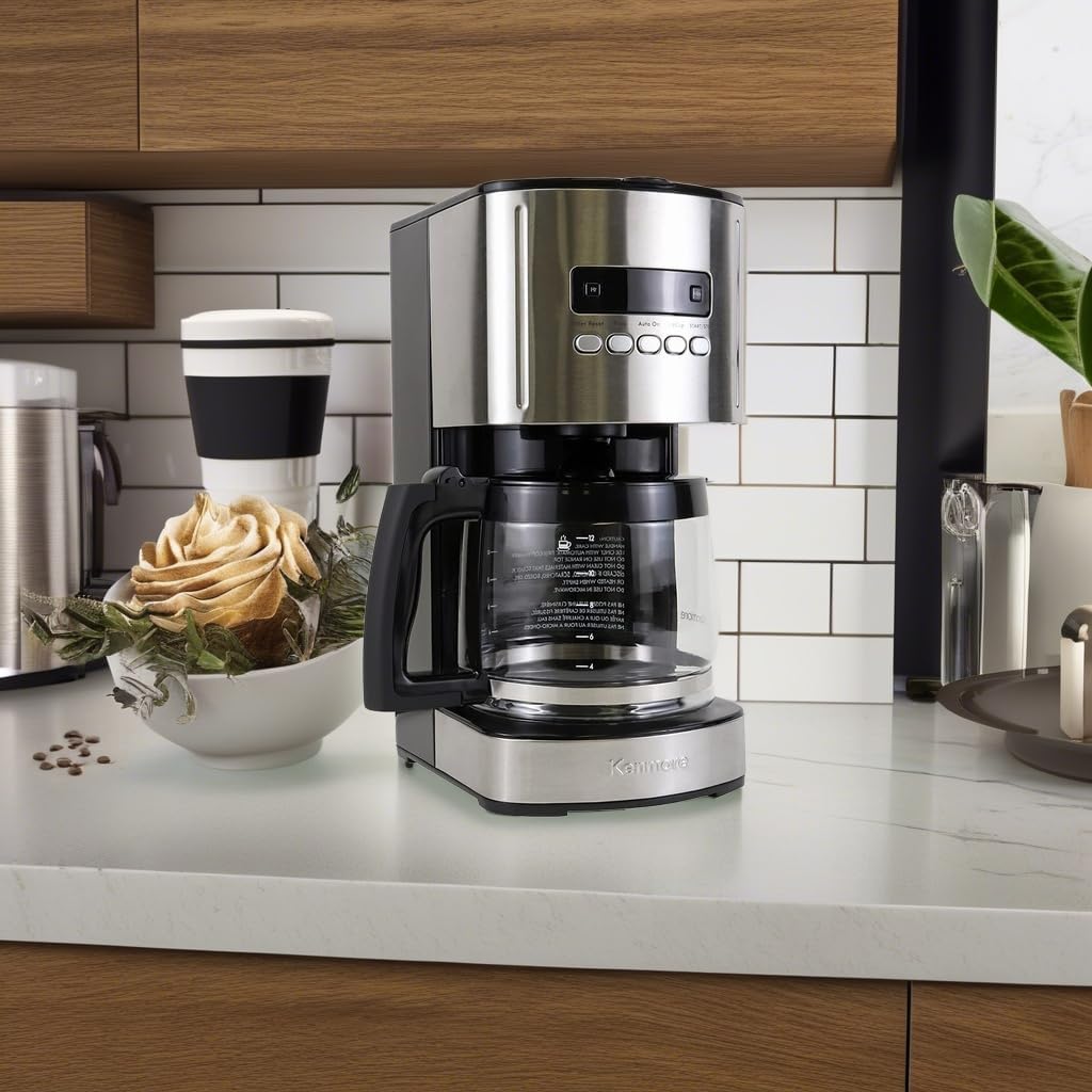 Kenmore Drip Coffee Maker - Programmable Cafe Machine With Glass Pot, Regular & Bold Brew, Auto Shut Off Large Water Reservoir, Reusable Filter, Kitchen Appliances For Cafeteria Barista, 12 Cup Black