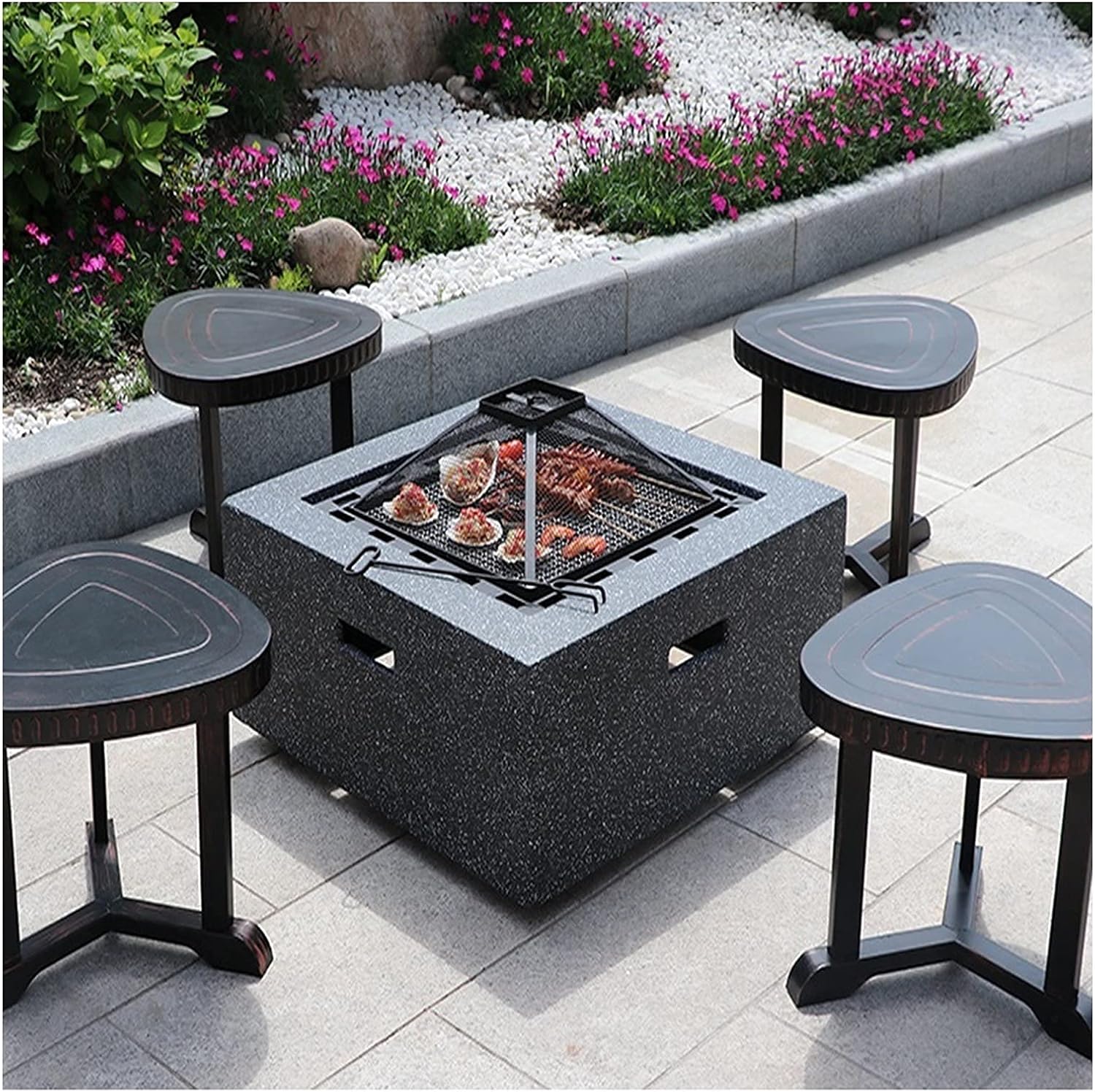Fire Pits Outdoor 71cm Garden Terrace Heavy-Duty BBQ Table, Outdoor Cooking Fire Pit, Burning Fire Bowl, Multi-Function Heating Fireplace