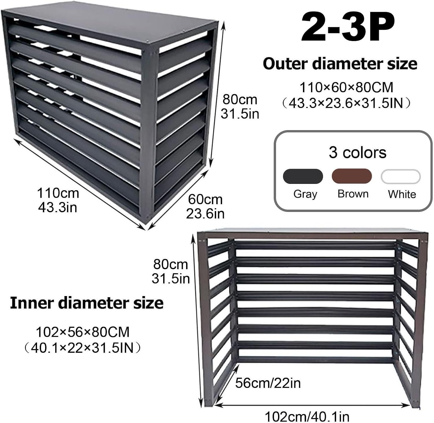 Aluminum Air Conditioner and Heat Pump Cover, Ac Unit Covers Outdoor, Privacy Screens Fence Panels for Air Conditioners Trash Bins(White,110cm)