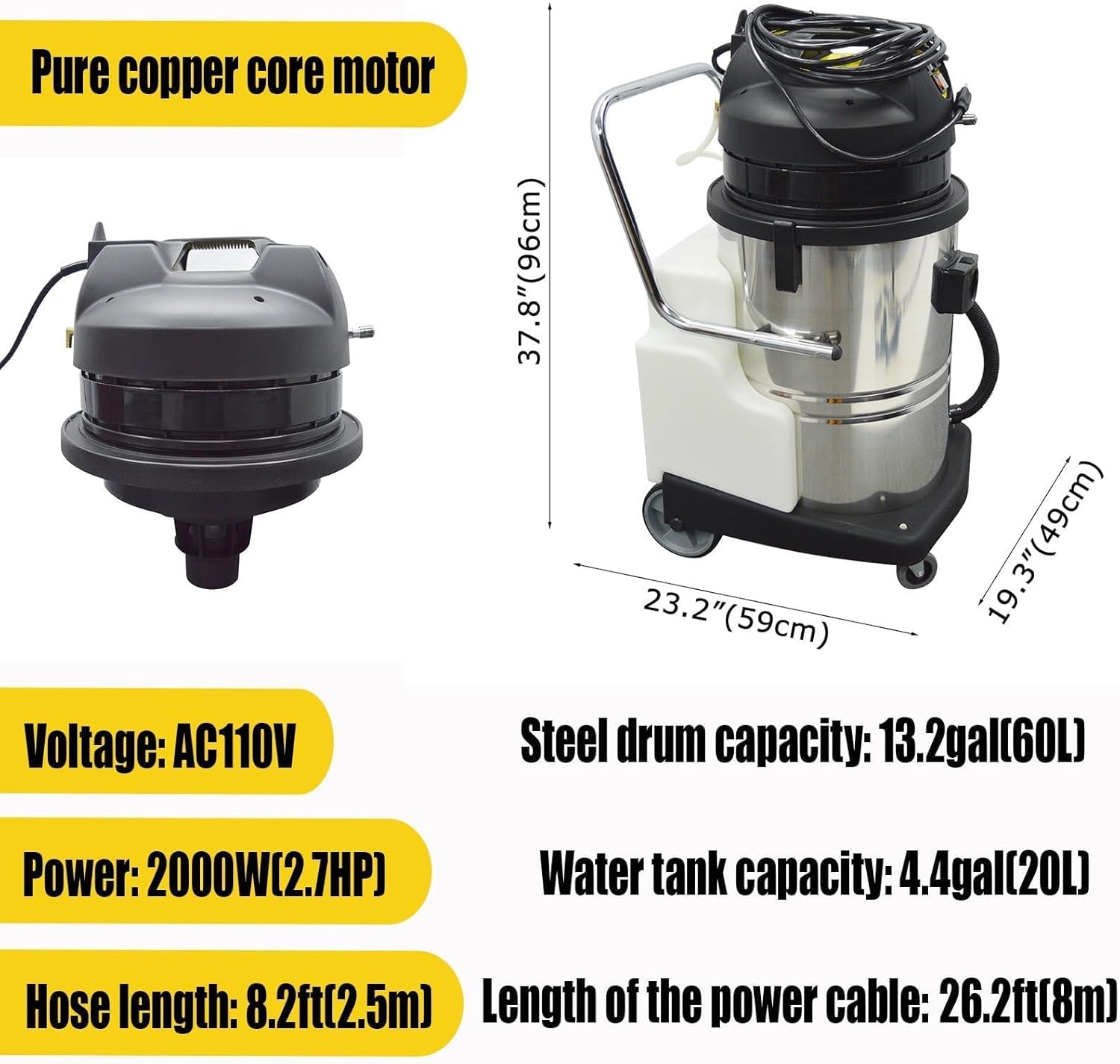 Commercial Carpet Cleaning Machine, 110V Professional 3 in 1 Carpet Vacuum Extractor, 2000W Carpet Cleaner for Sofa Curtain