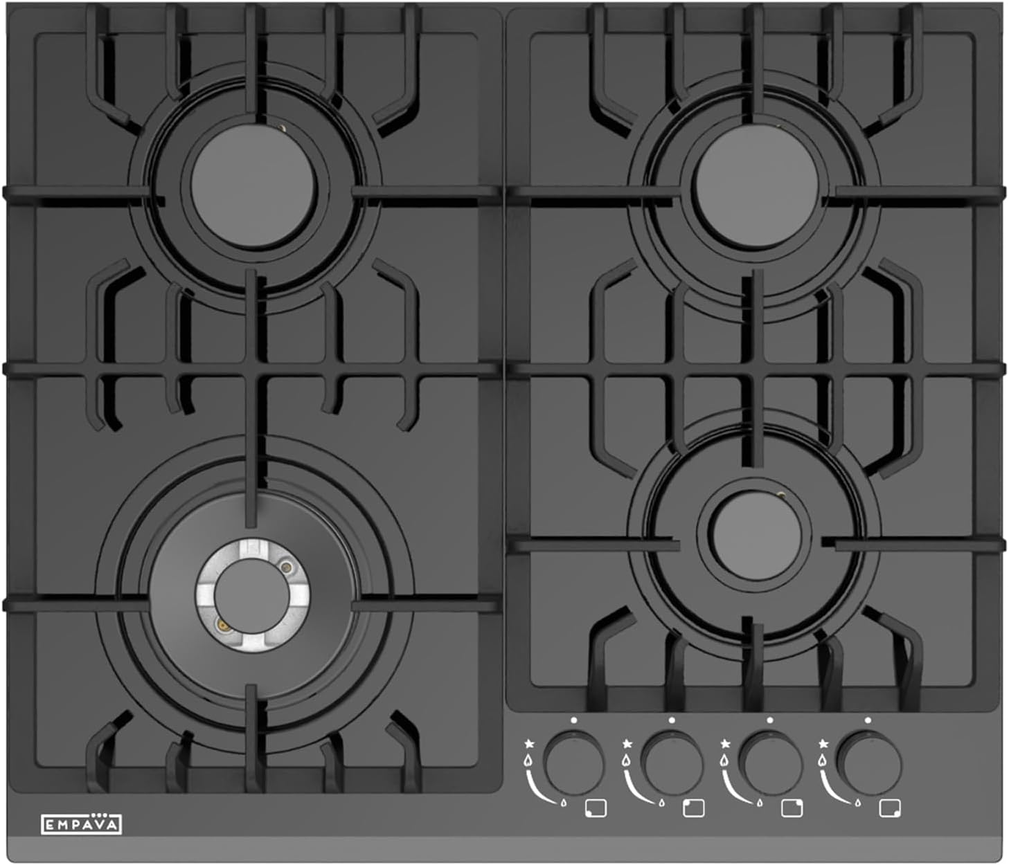 Empava 24 Inch Gas Cooktop Professional 4 Italy Sabaf Burners Stove Top Certified with Thermocouple Protection in Black Tempered Glass