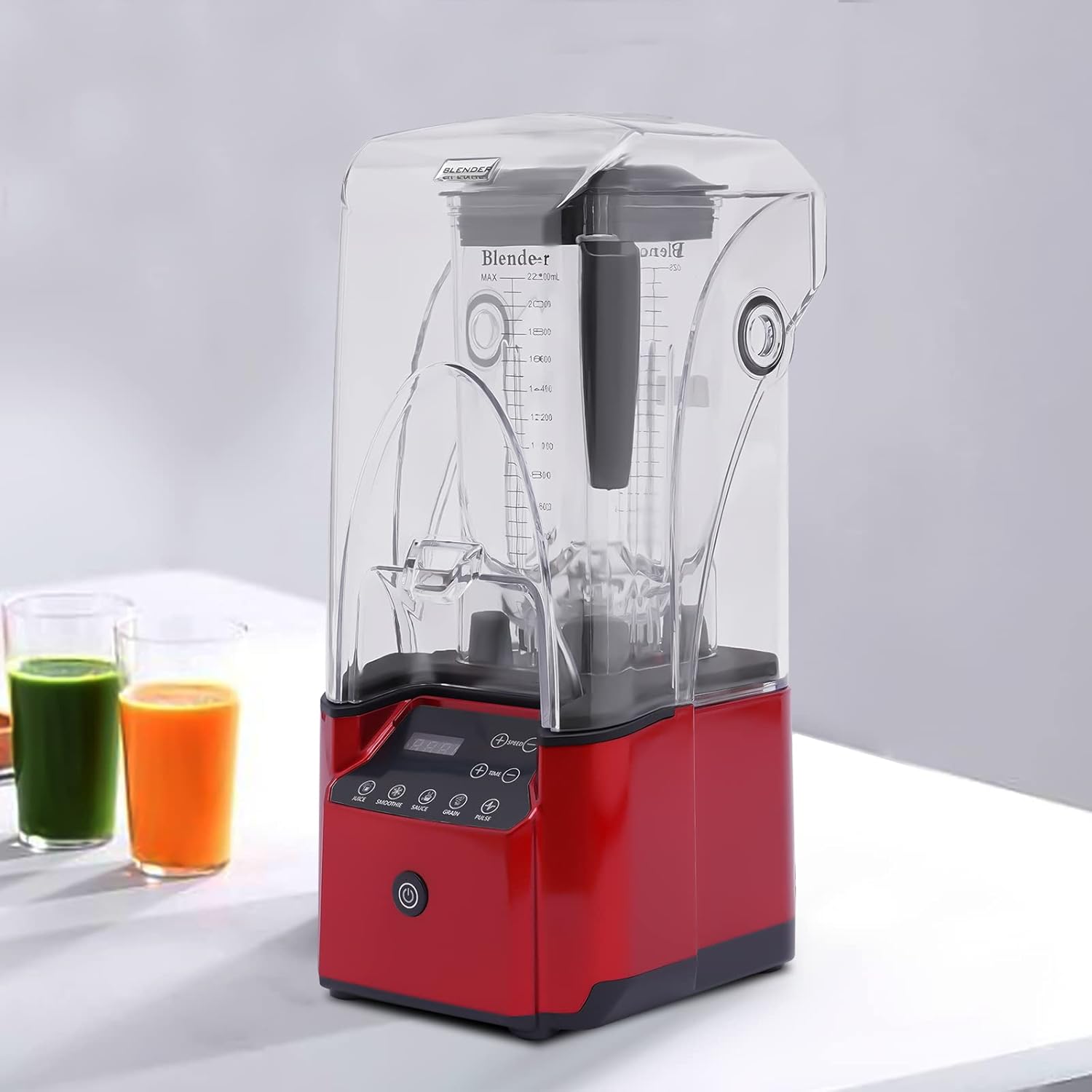 Professional Blender with Shield, Eapmic Soundproof Blender, Commercial Countertop Blenders, 2200W 8 Gears Commercial Smoothie Countertop Blender for Smoothies, Ice Cream, Sauce, Red
