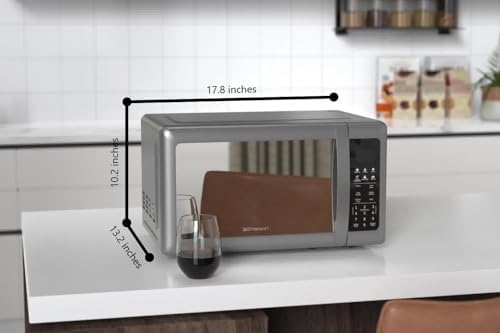 Emerson MW7601SL Countertop Microwave Oven with Sleek Mirrored Finish Glass Door, 700W, 10 Power Levels and 6 Pre-Programmed Settings with Child Safe Lock, 0.7. Cu. Ft., Silver