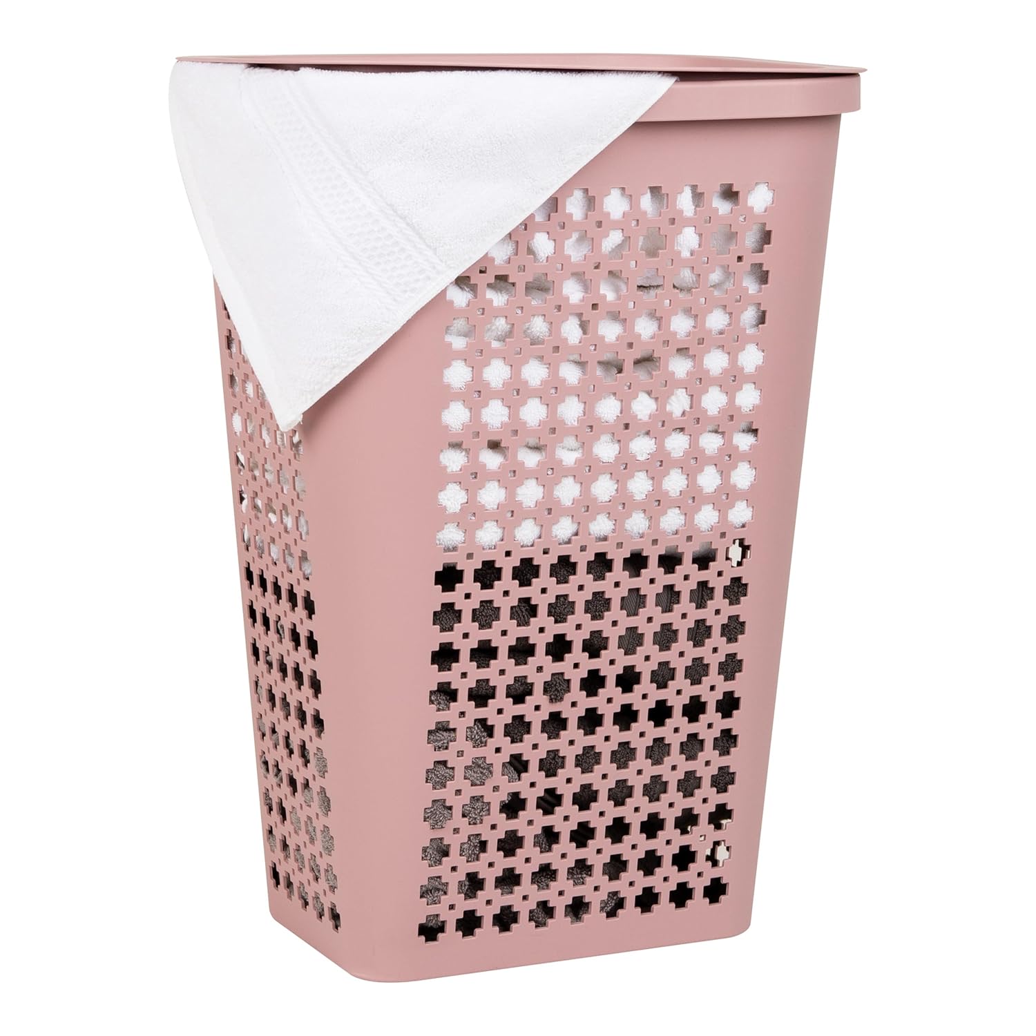 Mind Reader Slim Tapered Laundry Hamper with Lid, Clothes Basket with Swiss Cross Cut-Outs, Lightweight & Ventilated, Plastic, 16.75