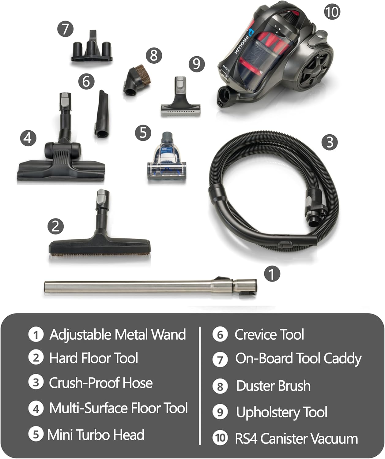 Prolux RS4 Bagless Canister Vacuum, Lightweight with Dual HEPA Filtration, 25 Foot Retractable Cord, Telescopic Wand, Versatile for Wood Floor, Carpet, Home, Office, Apartment, RV, Dorm Room