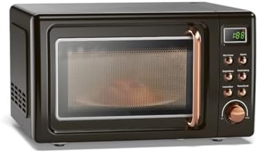 ARLIME Retro Microwave 0.7Cu.ft, 700 Watt Countertop Microwave with 5 Micro Power Defrost & Auto Cooking Function, LED Display, Child Lock, Small Microwave for Kitchen, RV, Dorm (Golden)