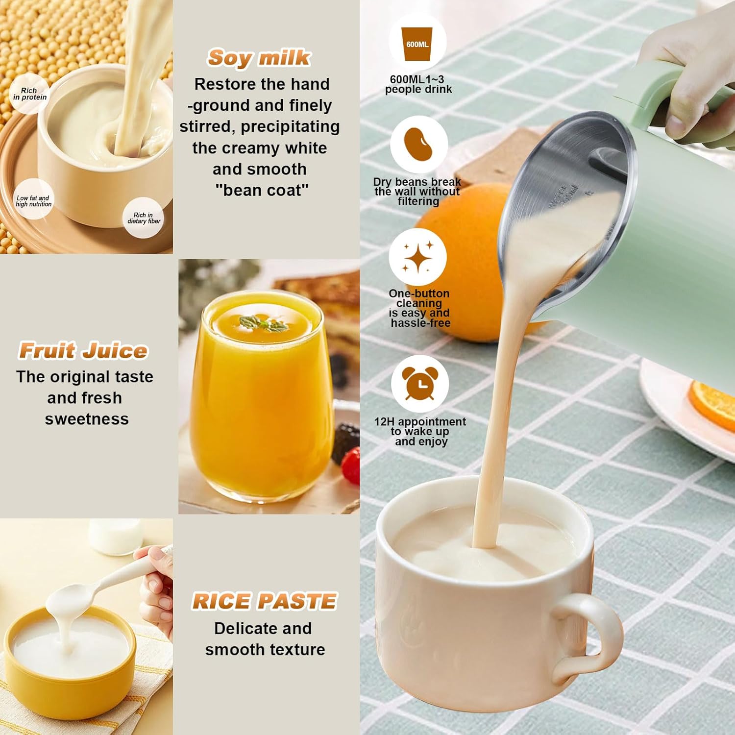 Automatic Nut Milk Maker Blender, 800ml Homemade Soy, Almond, Oat, Coconut, Plant Based and Non Dairy Beverages with LED Display (Green)