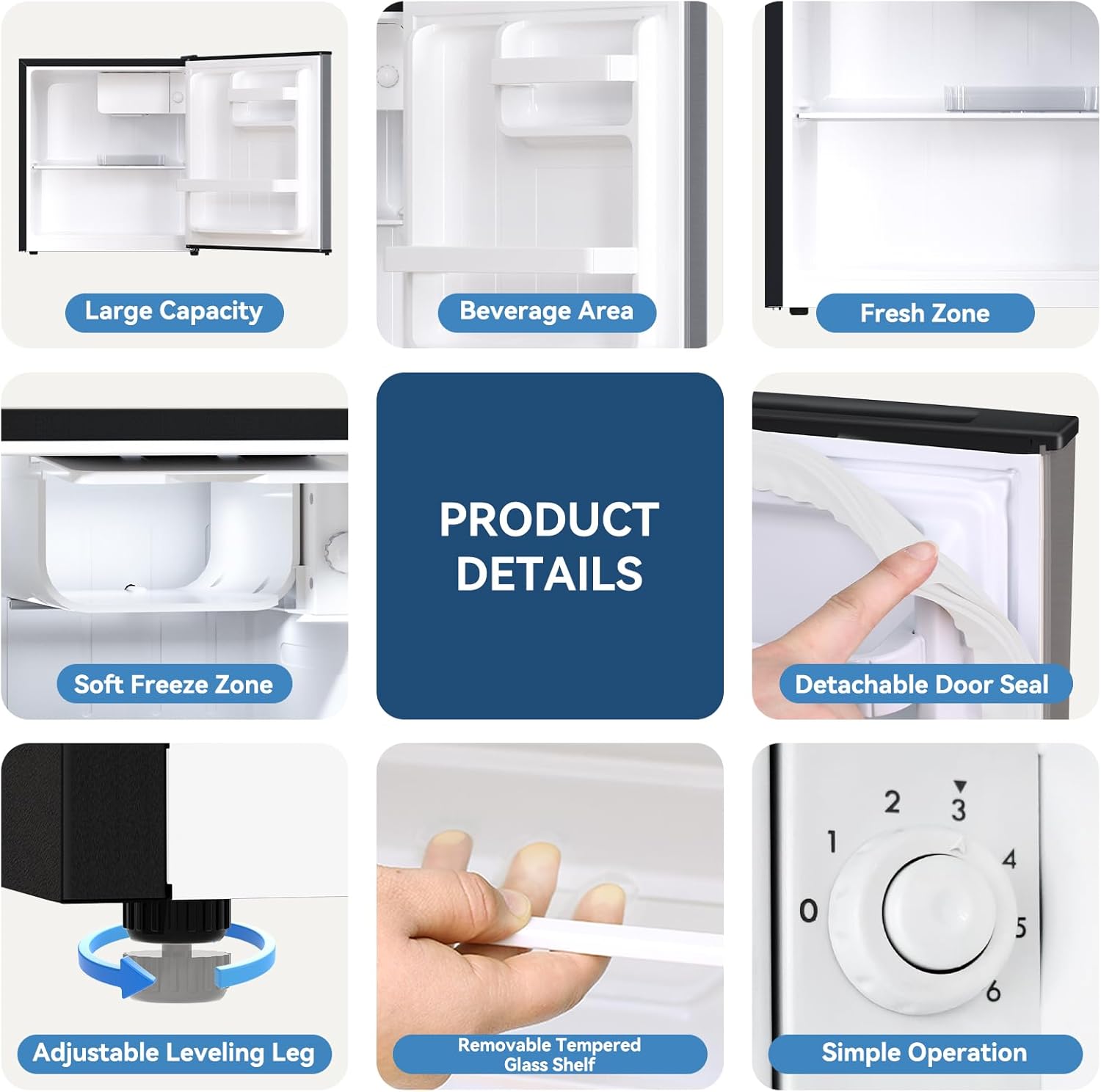 Frestec 1.7 Cu.Ft Mini Fridge with Freezer, Mini Fridge for Bedroom, Small Refrigerator, Dorm Refrigerators with Freezer, Compact Refrigerator for Office, Apartment, Dorm, Bedroom (Grey)