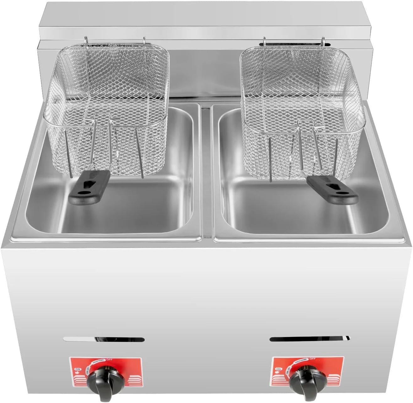 Commercial Electric Deep Fryer, 12L Stainless Steel Countertop Gas Fryer, Propane LPG Fryer with Dual Removable Frying Baskets For French Fries Restaurant Home Kitchen