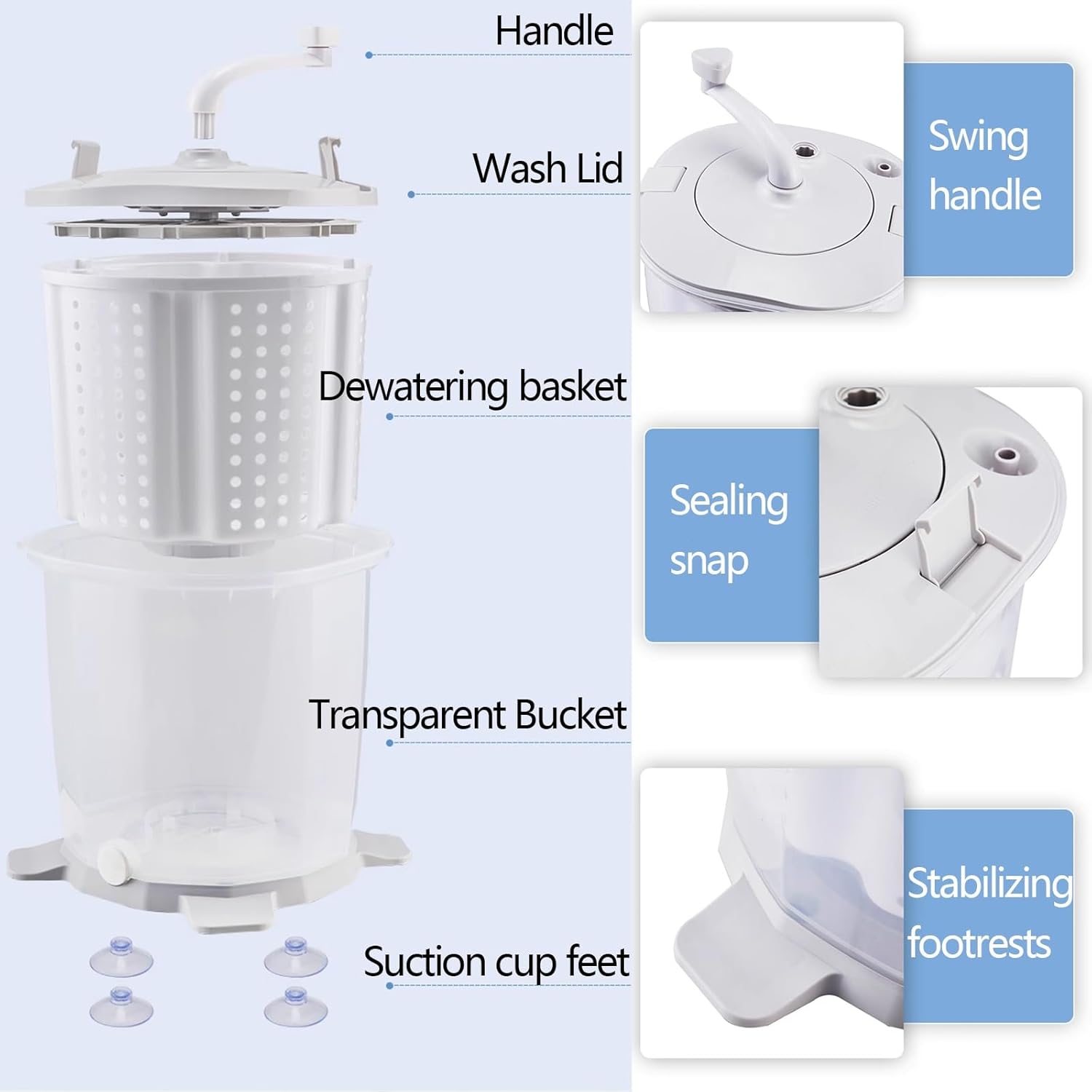 Generic Manual Washing Machine Nonelectric Portable Hand-cranked Manual Clothes Non-electric Washing Machine, Mini Travel Outdoor Washing, for Dormitory Apartment Camping