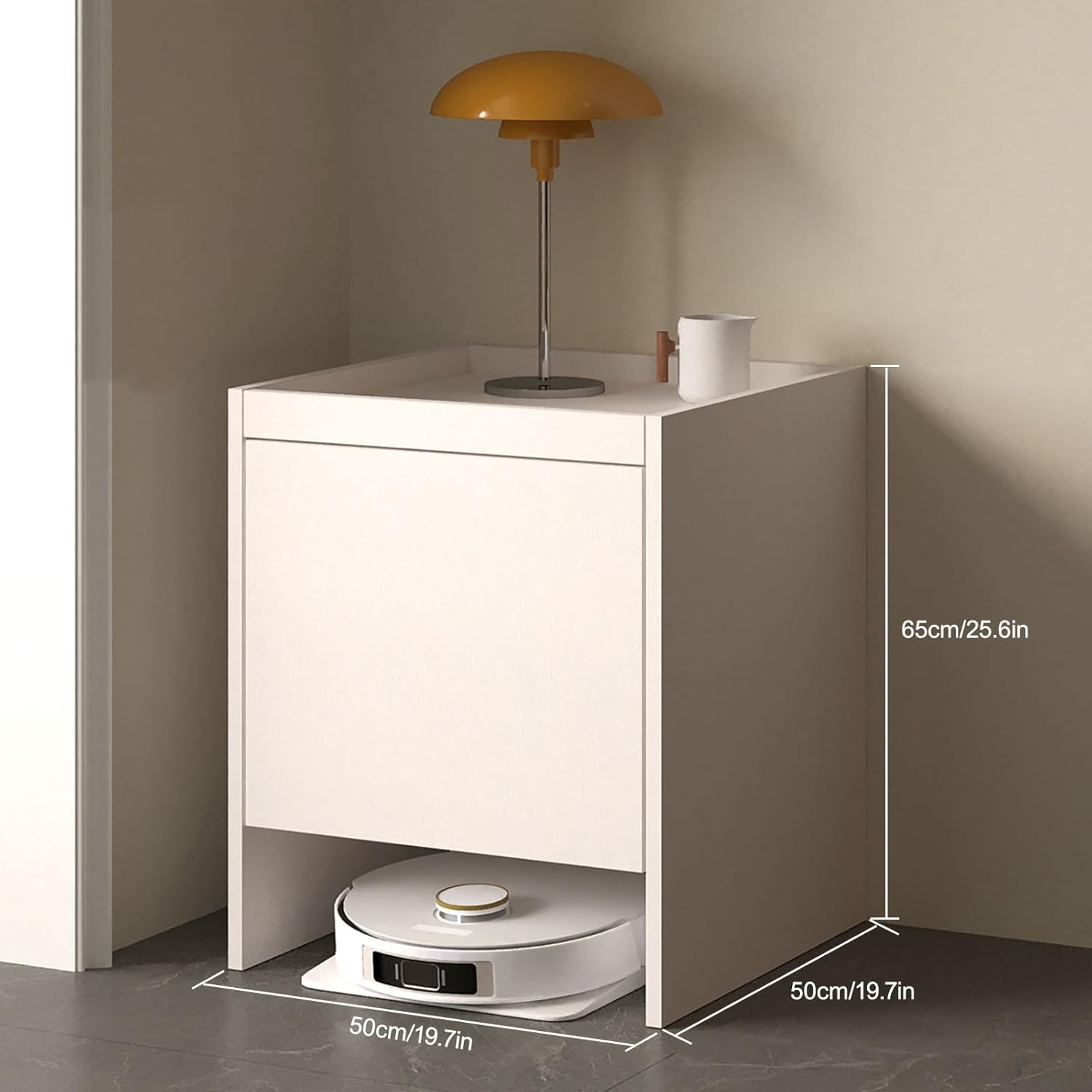 Robot Vacuum Stand Cabinet Hidden Entryway or Living Room Cabinet with Doors, Storage Rack with Pull-Out Top for Water Change, End Side Table for Home Office(Yellow,65cm/25.6in)