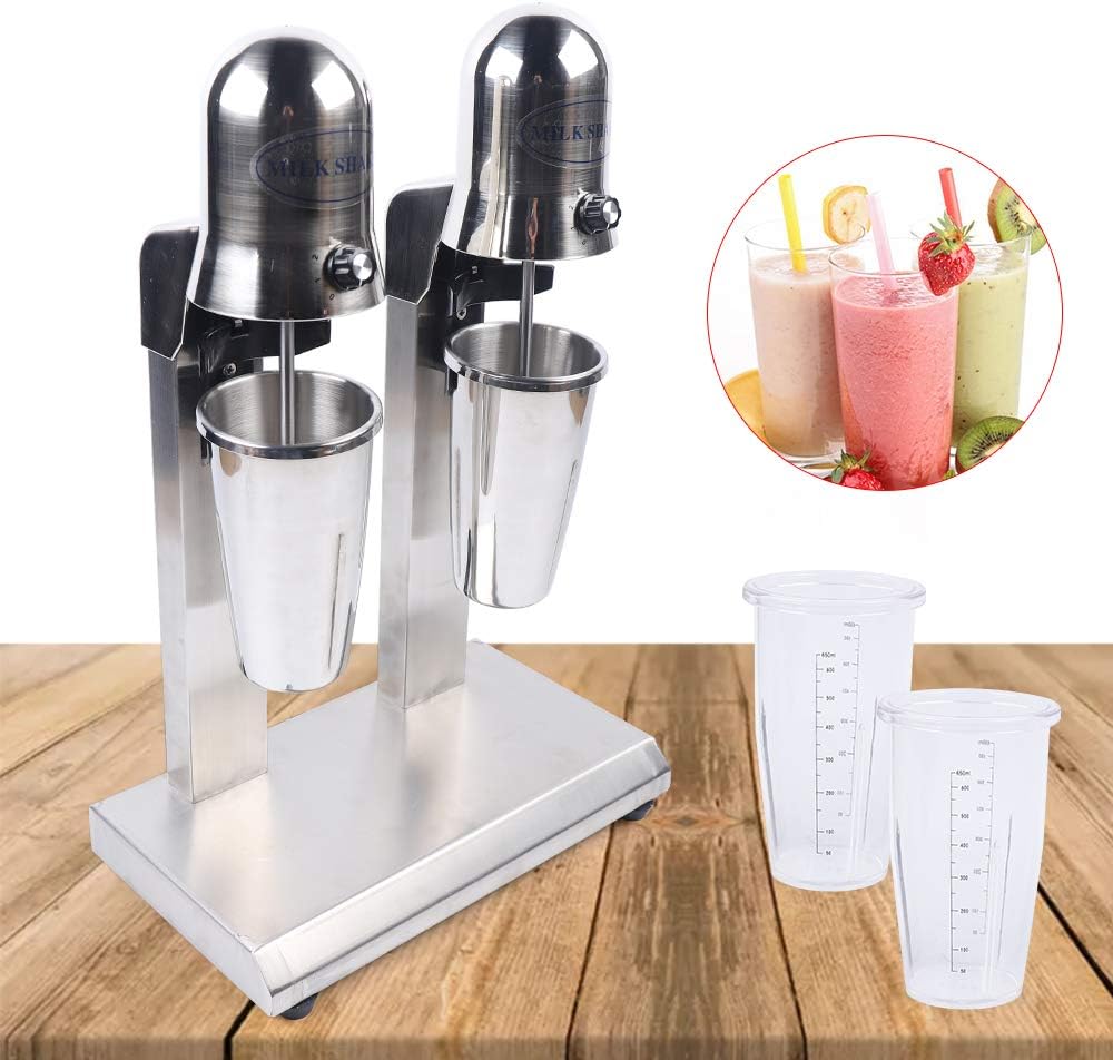 Double Head Electric Milkshake Maker Machine Stainless Steel Drink Mixer Smoothie Blender Commercial Milk Shake Maker 14000r/min Malt Mixer Milk Tea Shaker,560W (2 Head)