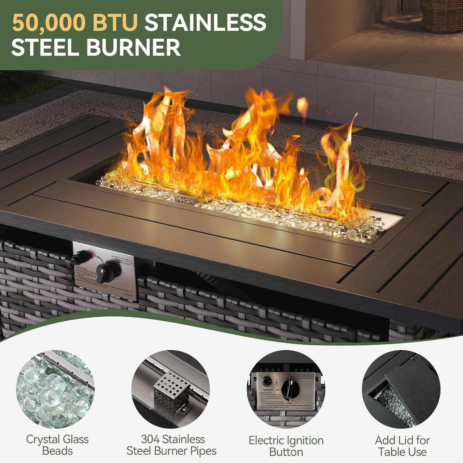 Aoxun Outdoor Patio Furniture Set with 44'' Fire Pit Table, 7 Pcs Outdoor Patio Furniture Sets with 4in Thicken Cushion, Widen Armrests Wicker Outdoor Sectional for Backyard (Waterproof Cover Include)