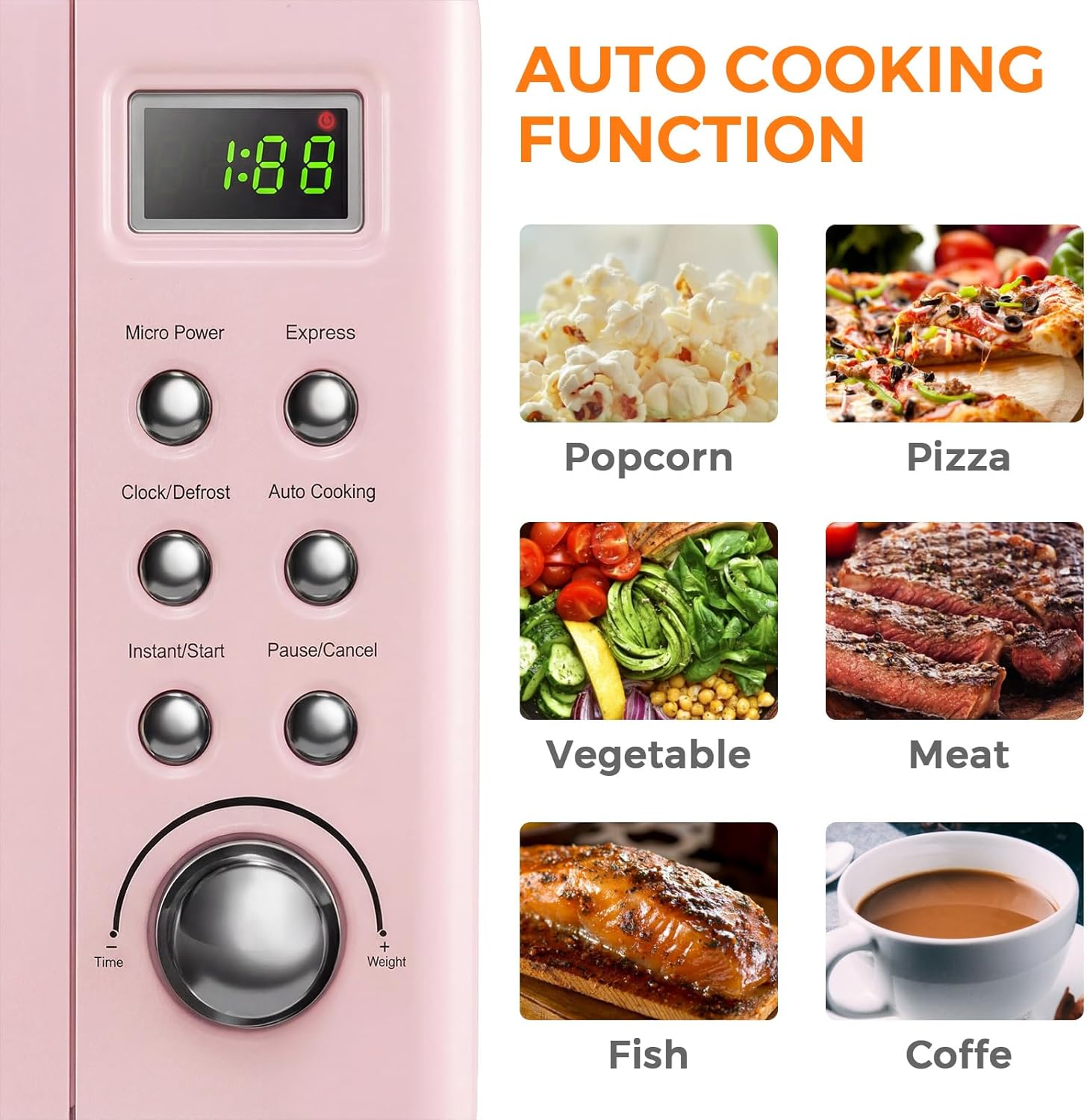ARLIME Retro Microwave 0.7Cu.ft, 700 Watt Countertop Microwave with 5 Micro Power Defrost & Auto Cooking Function, LED Display, Child Lock, Pink Small Microwave for Kitchen, RV, Dorm