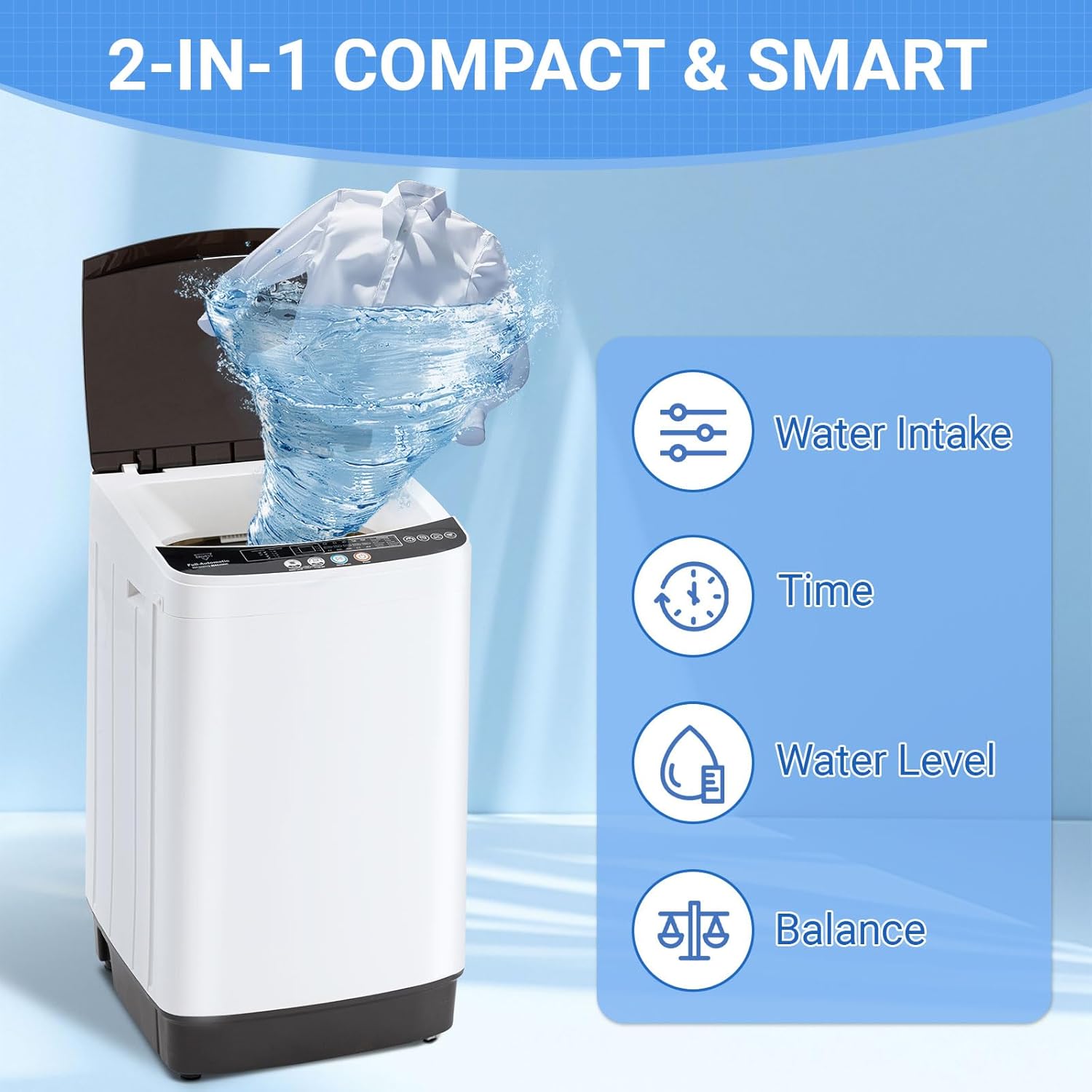 16 lbs Portable Washing Machine, 2.0 Cu.Ft Capacity Full Automatic Washer for Homes & Apartments, 8 Wash Programs, Compact Laundry Washer for Homes & Apartments, Dorm, Small Spaces