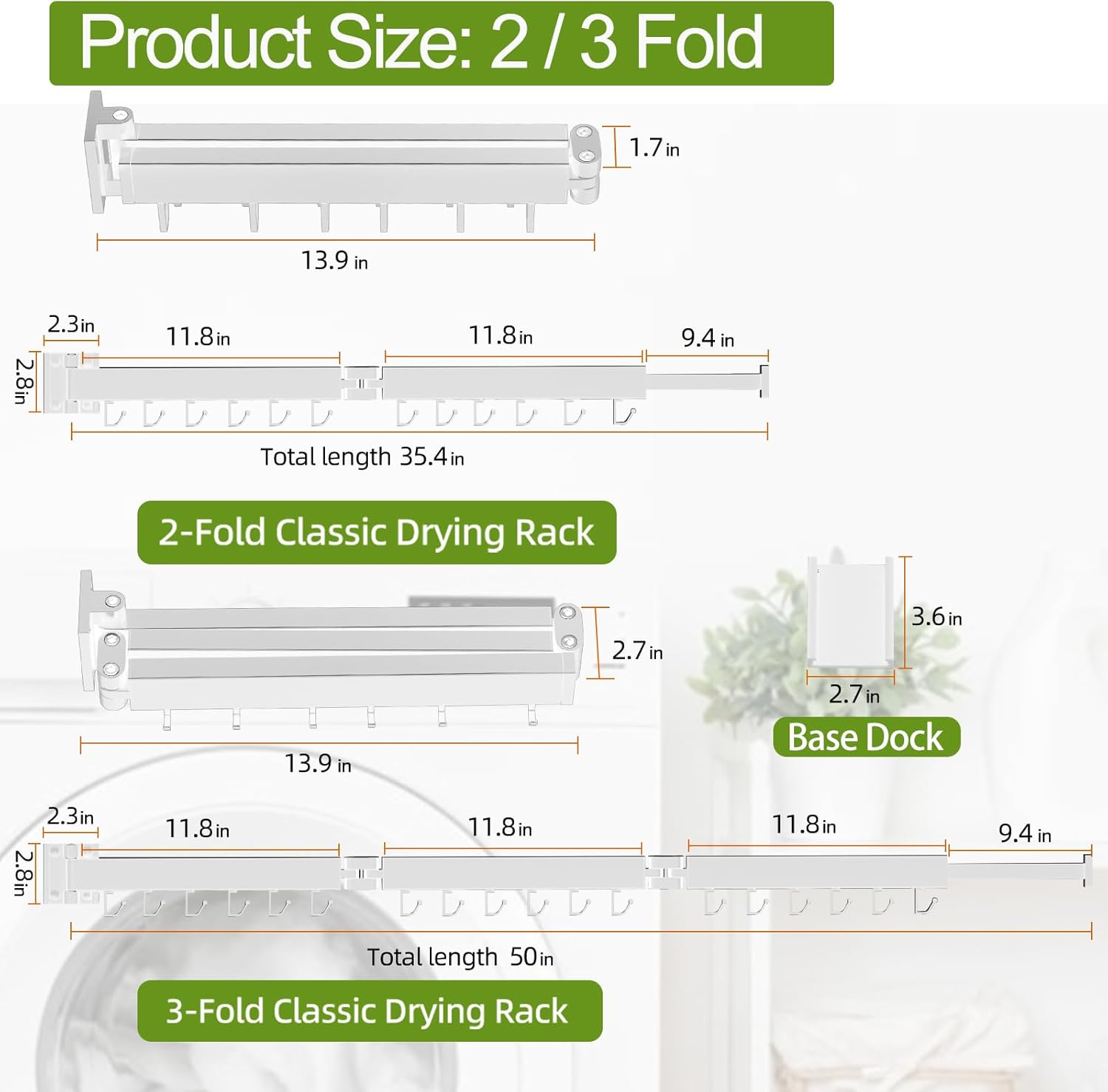 Clothes Drying Rack, Laundry Drying Rack Wall Mounted, [No-Drill & Drilling to Choose] 3-Fold Laundry Drying Racks for Hanging Clothes, Foldable & Sturdy Space Saver for Laundry Room -White