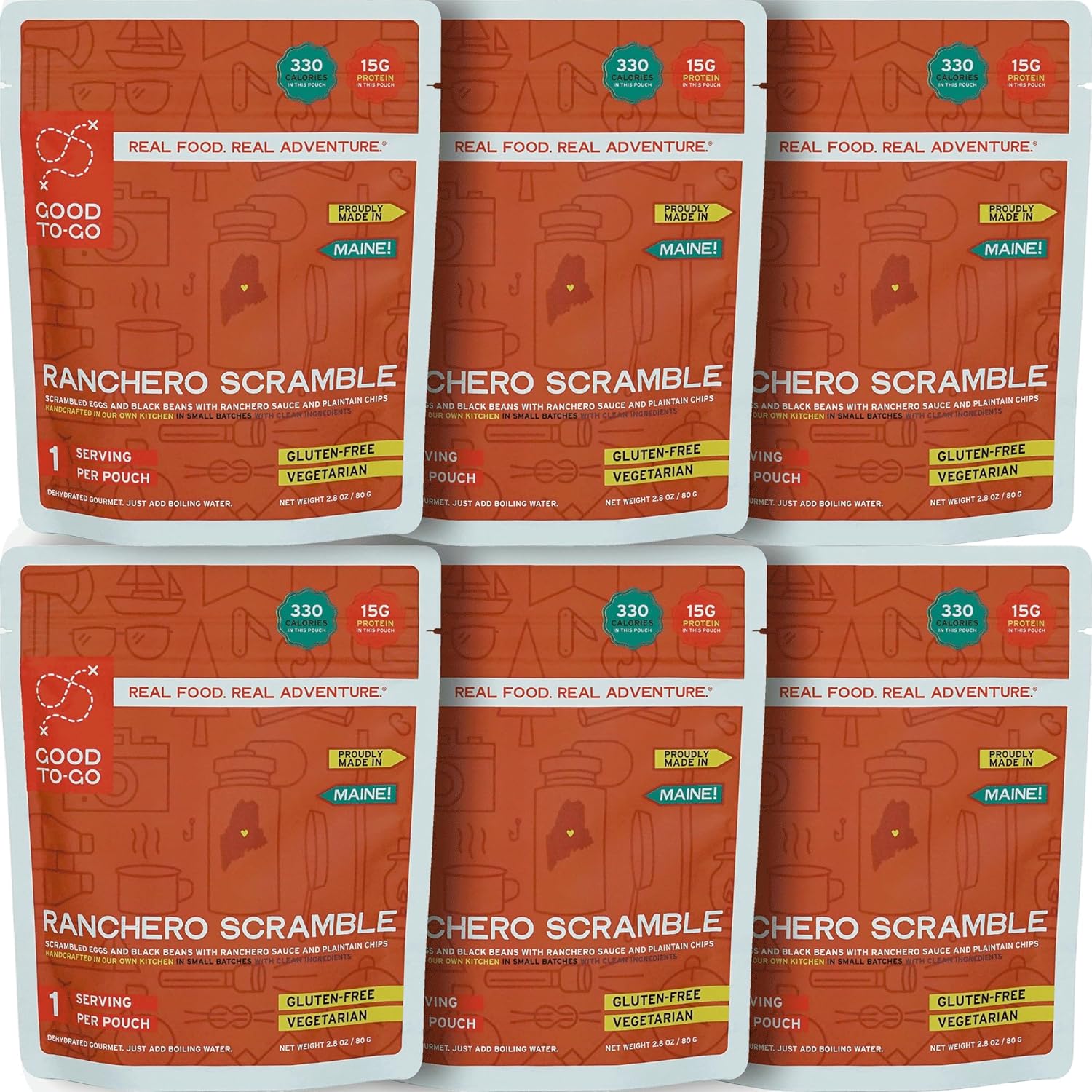 GOOD TO-GO Ranchero Scramble (6-Pack of Single Servings) | Camping & Backpacking Food | Just Add Water Backpacking Meals | Good To-Go Dehydrated Meals Taste Better Than Freeze Dried Food
