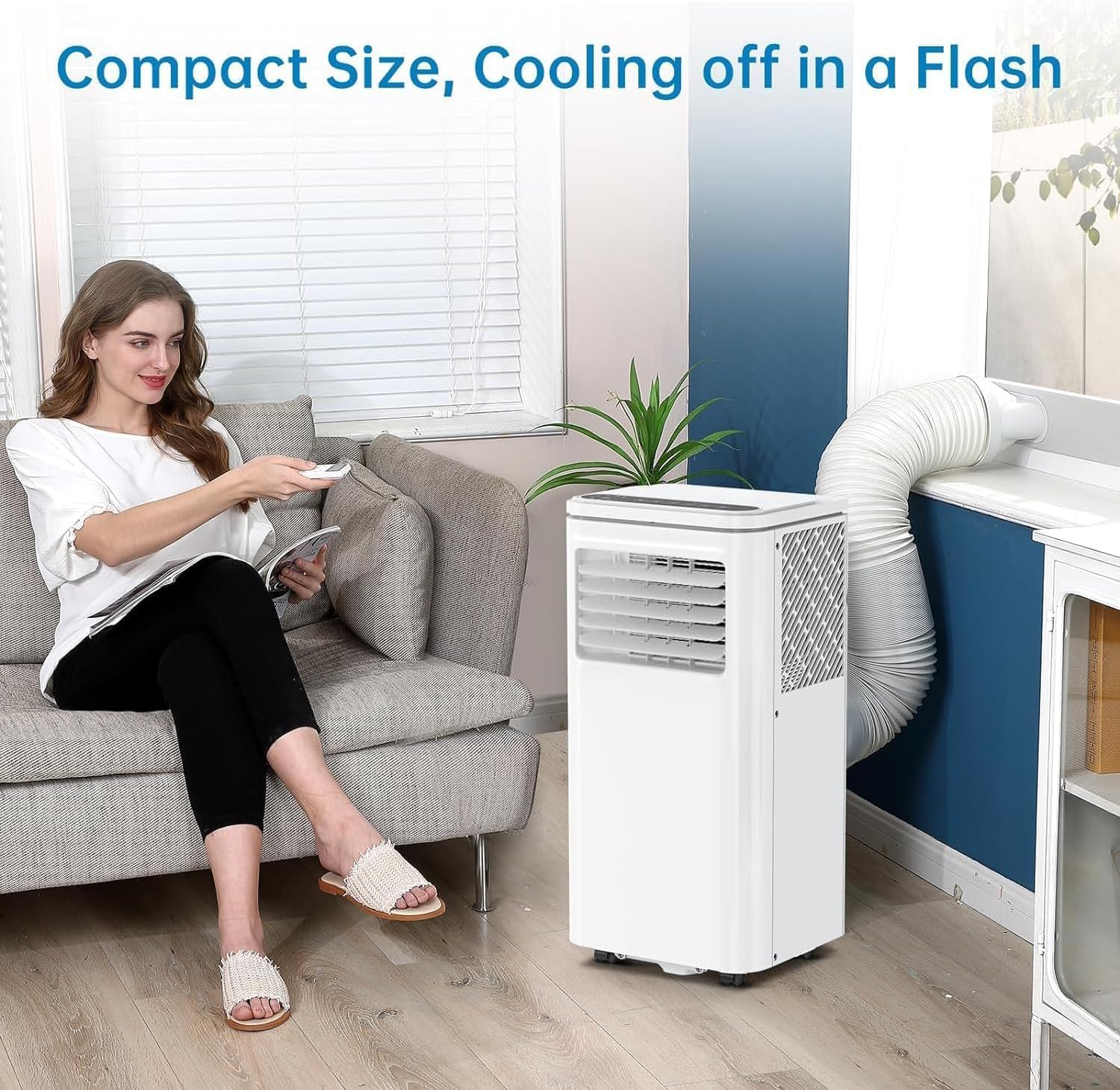 8,000 BTU Portable Air Conditioner 3-In-1 Cooling, Dehumidifier & Fan With LED Display, 24-Hour Timer, Remote Control, Casters & 59-Inch Exhaust Hose With Window Kit for Up to 350 Sq Ft