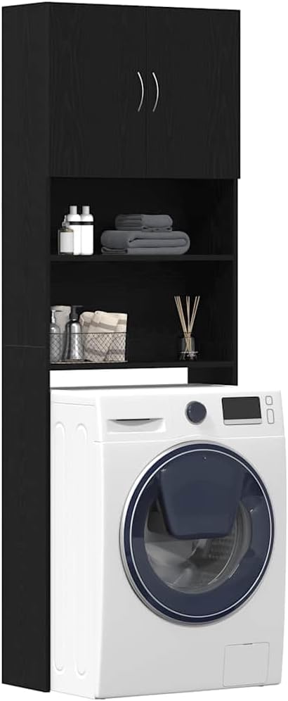 Washing Machine Cabinet Black Oak 25.2x9.4x74.8 Engineered Wood,Household Appliance Accessories,Laundry Appliance Accessories,Washer & Dryer Accessories,859128