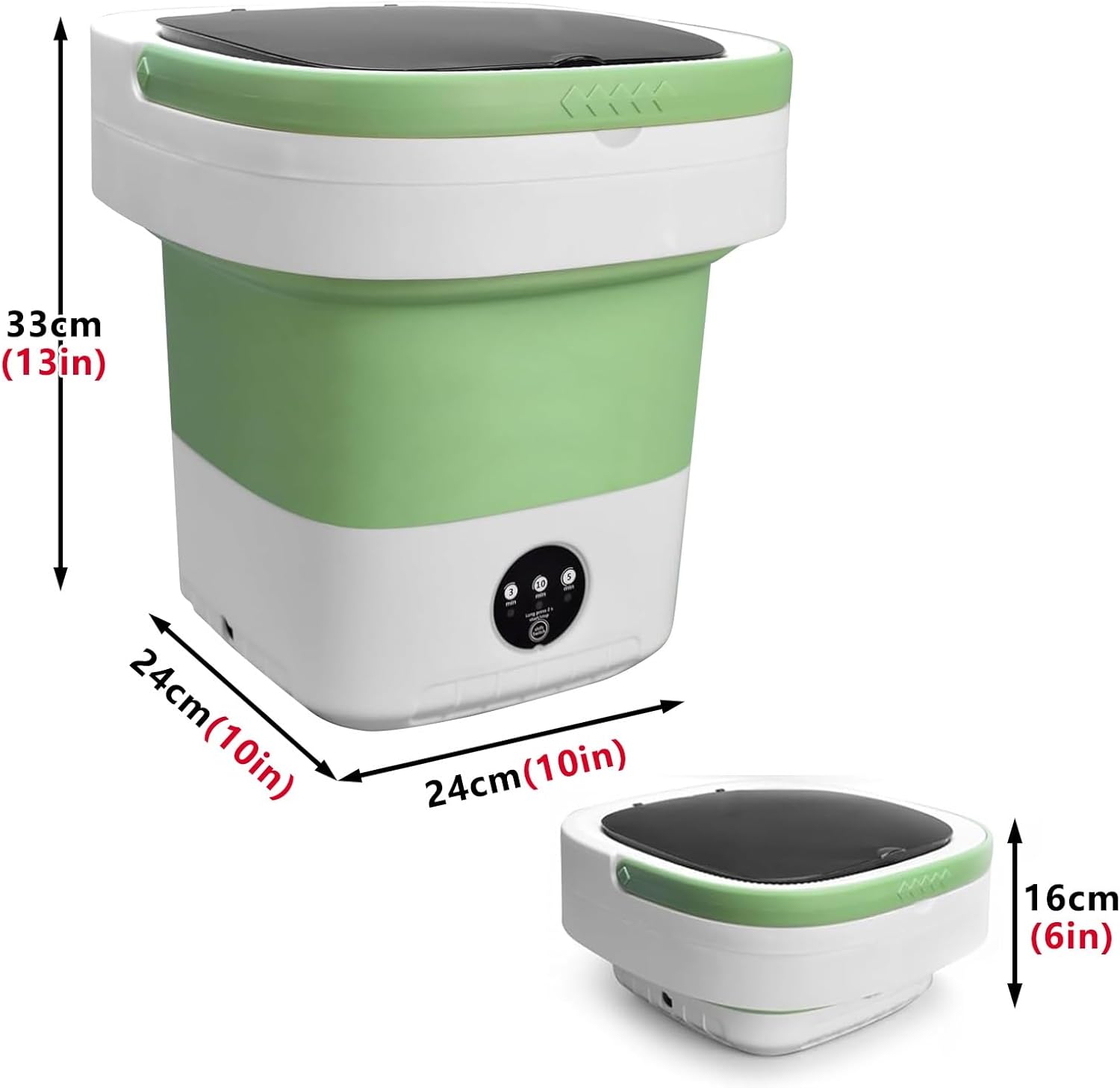 16L Foldable Portable Washing Machine with Spin Basket 3 Modes Washer for Clothes Socks Delicates Portable Washer Ideal for Travel Camping Home Apartment(Green)