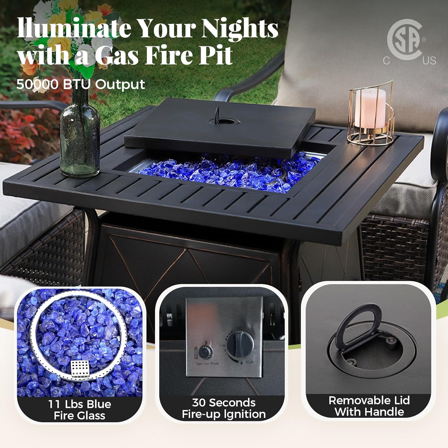 Patio Furniture Set with Fire Pit Table, 5 Pcs Metal Outdoor Conversation Set, 4 Swivel Chairs with 5.75