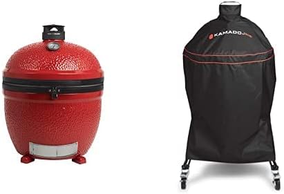 Kamado Joe Big Joe II Stand Alone 24 inch Charcoal Grill in Blaze Red with Grill Cover Bundle, BJ24NRHC