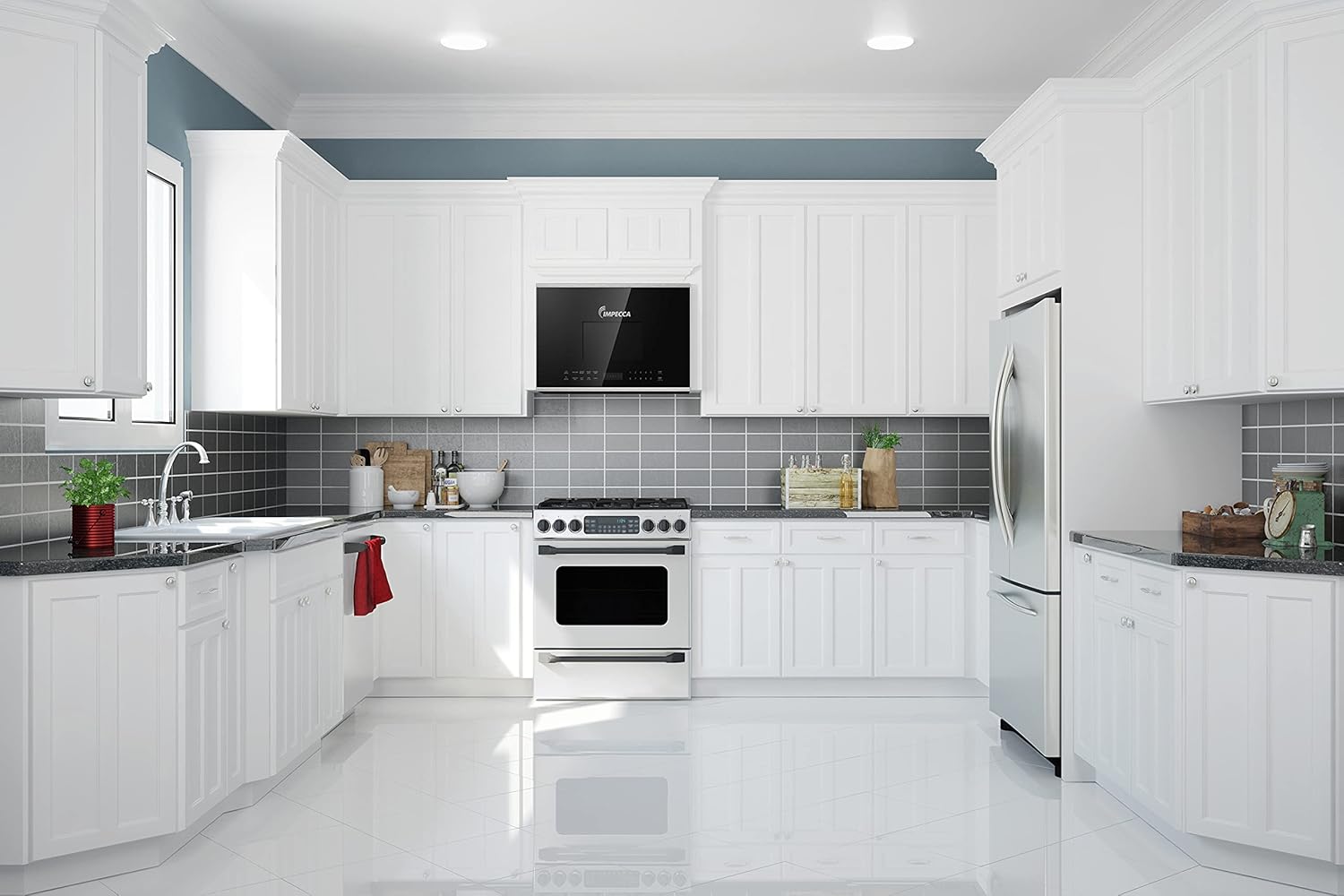 Impecca 24-inch Over the Range Microwave Oven with 2-Speed Vent System, LED Lighting, Child Safety Lock, Auto Defrost Function, 1.4-Cub.Ft/1000W Capacity, Stainless Steel, 6 Pre-Set Menus Included