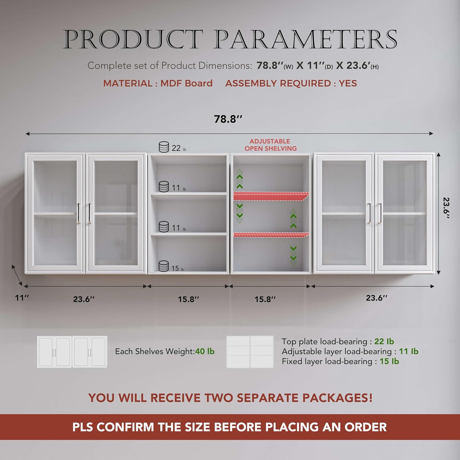 FIMELLO 78.6''W X 11''D X 23.6''H Laundry Room Cabinets Shelves Set, Acrylic Door, Adjustable Shelf, Kitchen Floating Wall Cabinets, Hanging Wall Cabinets for Laundry Room, White