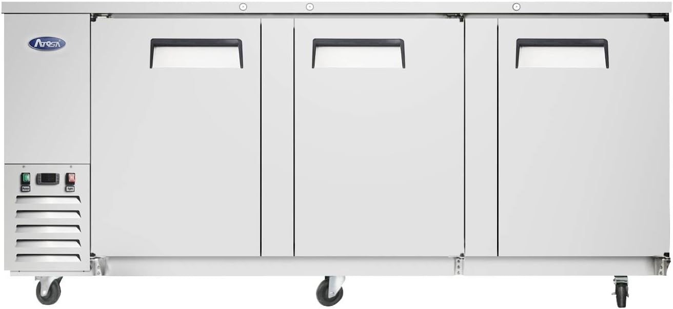 Atosa Commercial Bar Back Refrigerators, Counter Height 3 Doors Beer Beverage Cooler with LED Lighting MBB90