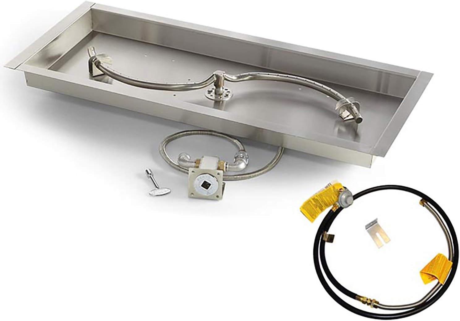 HPC Fire UL Listed Match Light Gas Fire Pit Kit for Small Tanks, 36x14-Inch Bowl Pan (MLFPK36X14-S-FLEX-LP-ST), Propane