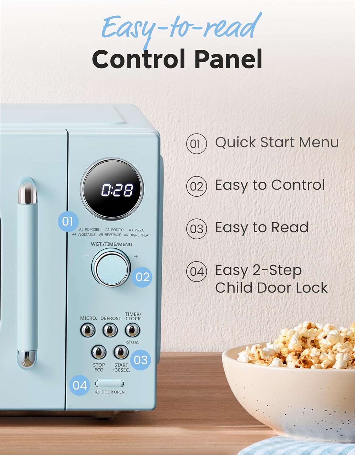 COMFEE' Retro Microwave Oven, Small Microwave with 6 Auto Menus, 0.9 cu.ft Countertop Compact Microwave with Multi-stage Cooking, Mute Function, LED digital, Green/900W, CMO-MMP02AA(GN)