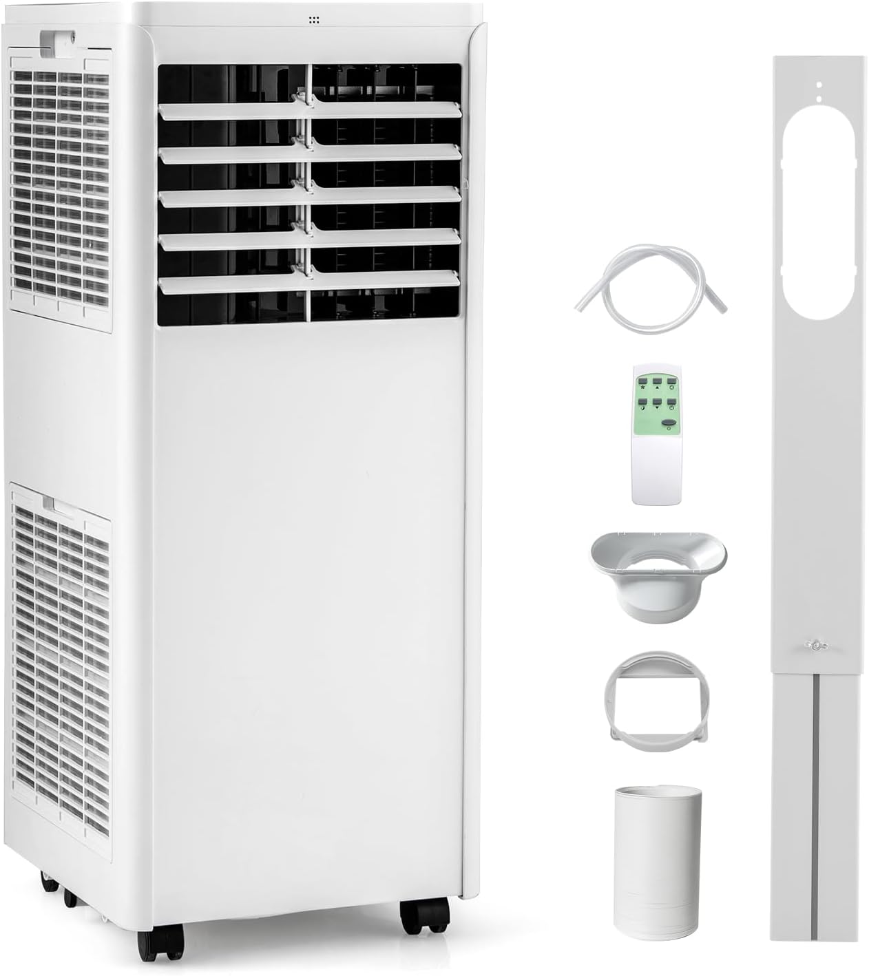 COSTWAY Portable Air Conditioner, 8000 BTU Standing Air Cooler w/Fan & Dehumidifier, 24H Timer, Remote Control & Window Installation Kit, AC Unit Cools Rooms up to 250 Sq.Ft