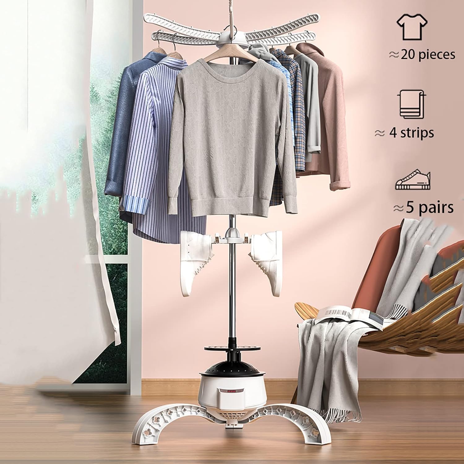 Indoor Electric Clothes Airer Drying, 360° Foldable Drying Rack, 0-240 Minutes Timing, 65℃ Automatic Thermostat, Carrying 15kg, 900W Fast Drying (Color : Pink)