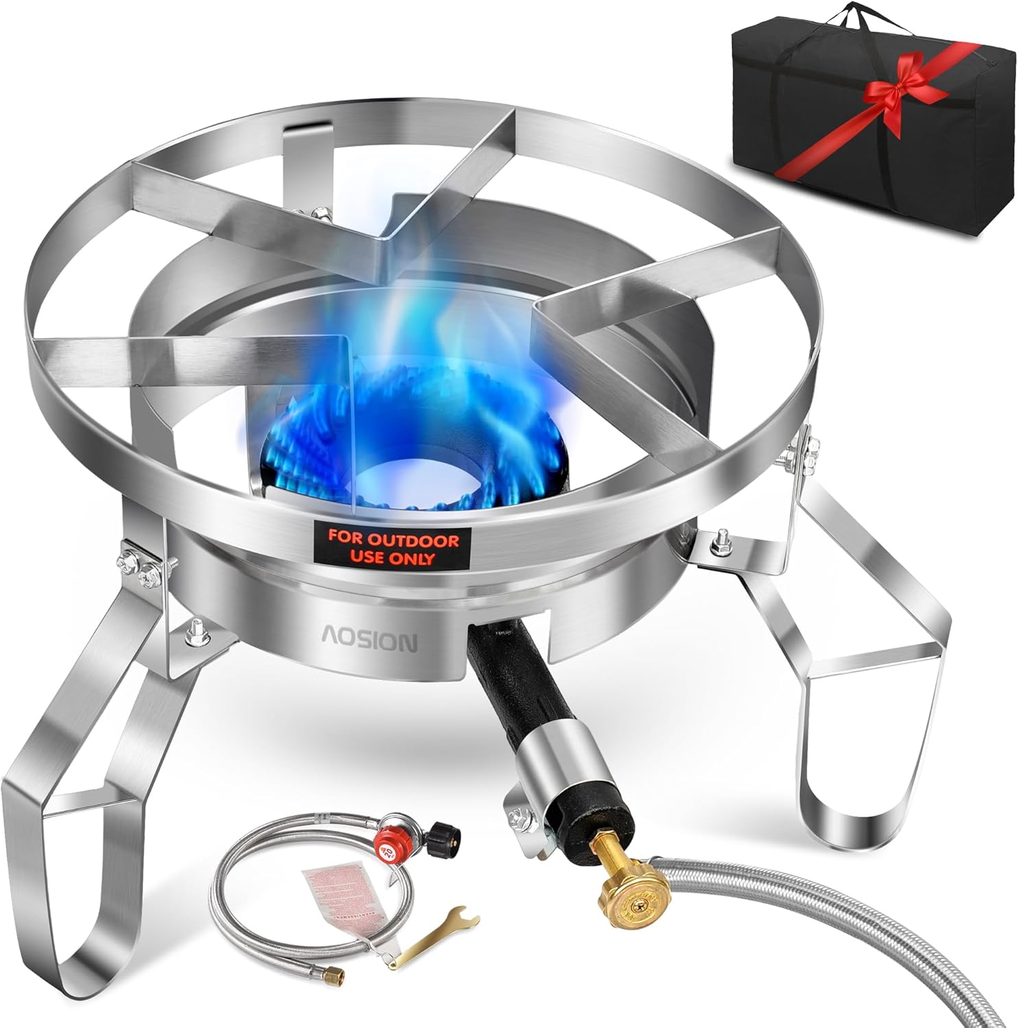 AOSION 200,000/BTU Stainless Steel Single Burner Propane Stove,Heavy Duty Outdoor Propane Burner Gas Stove Cooker,High-Pressure Outdoor Burner for Cooking for Turkey Fryer,Crawfish Boil,Home Brewing.