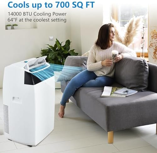 GAOMON 14000 BTU Portable Air Conditioners With Remote Control,3-In-1 Free Standing Cooling AC Unit With Fan & Dehumidifier,Smart/Sleep Mode,3 Speed,Auto Swing,Large Room,Office,Garage White lid