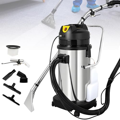 Commercial Carpet Cleaner Machine, 30L Deep Cleaning with Water Vacuum Head & Round Brush, Portable Wet/Dry Upholstery & Curtain Cleaner for Hotels & Guest Houses