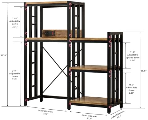 6-Tier Kitchen Baker's Rack with Power Outlet, Microwave Oven Stand with Storage Suitable for Kitchen Living Room Office Storage Shelf, Mini Fridge Stand Shelves for Spices, Pots and Pans. (Brown)