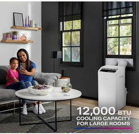 GE Profile 12,000 BTU Dual-Hose, Inverter Heat/Cool Portable AC for Rooms up to 550 sq ft., Wi-Fi Enabled, 3-in-1 with Dehumidify, Fan, & Auto Evaporation, Included Window Installation Kit, White